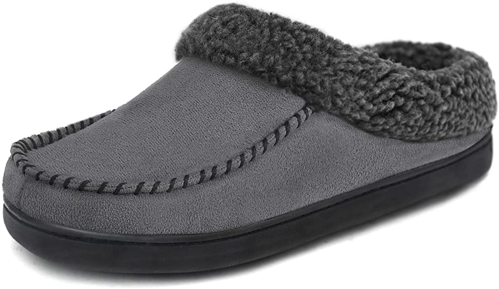 Men’s Suede Slippers Indoor House Home Shoes with Plush Lining