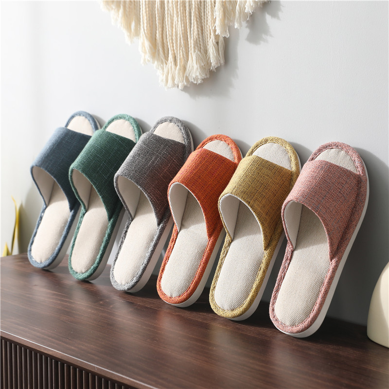 Wholesale Custom Breathable Soft Cotton Linen Open Toe Slippers