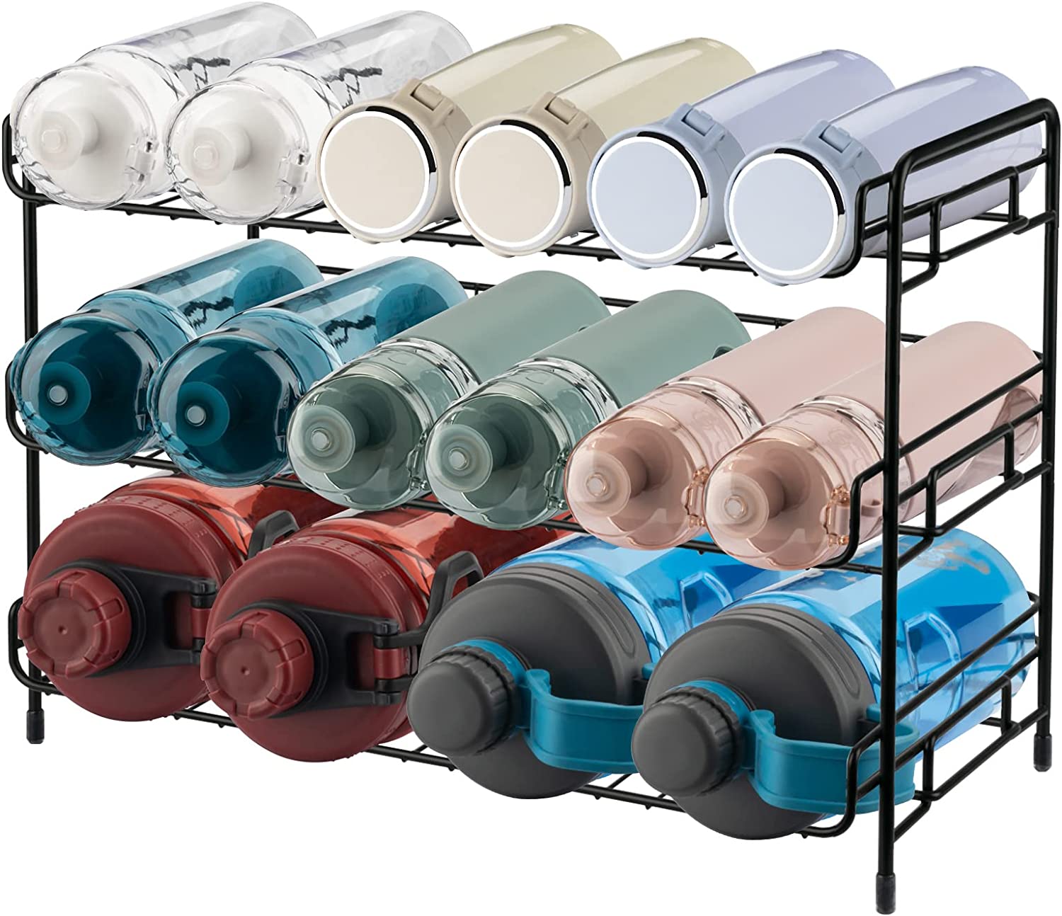 Water Bottle Storage Organizer, 3-Tier Water Bottle Holder for Cabinet