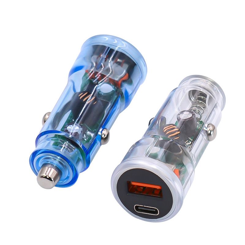Transparent Clear PD QC3.0 Car Charger Fast Quick Charging USB A and Type C Dual Ports