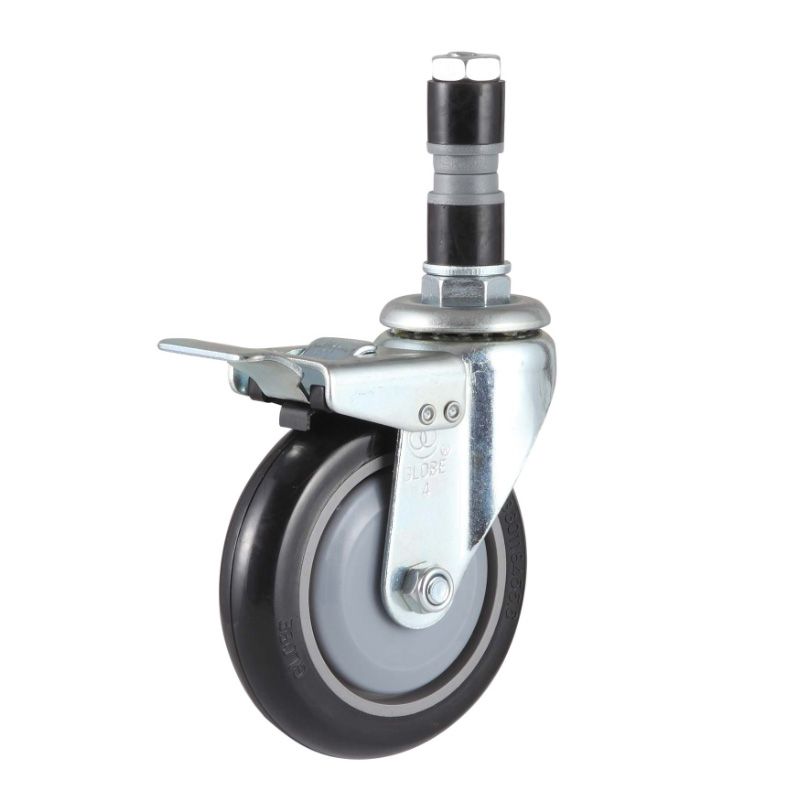 Stem Swivel with Dual Brake PU Caster With Expanding Adapter