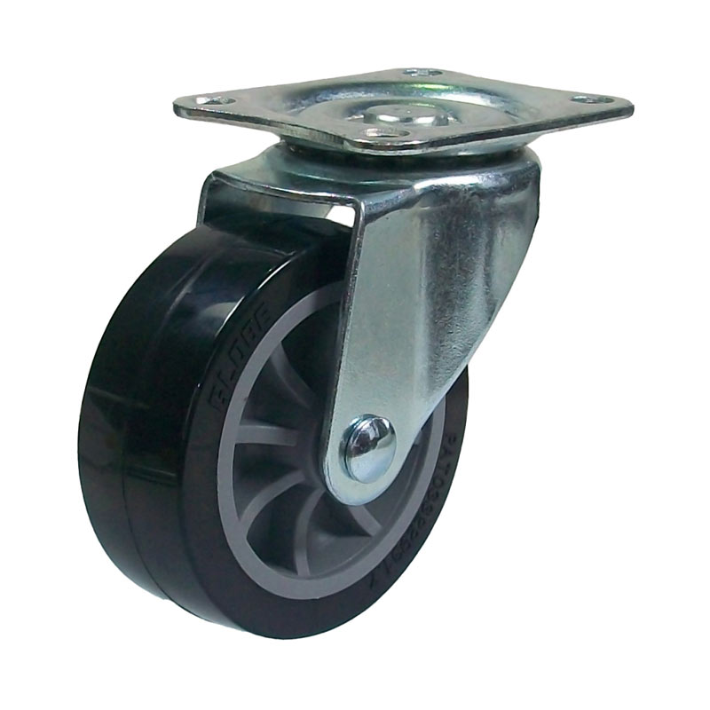 Light Duty 3 Inch Black PU Swivel Castor with Side Brake EB1 Series-Top plate type-Swivel/Rigid(Zinc plating)